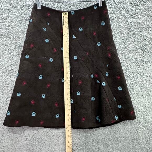 Irene Van Ryb Wool Skirt Size 8 Brown Embroidered Fireworks Pattern A-Line Slip - Picture 5 of 11